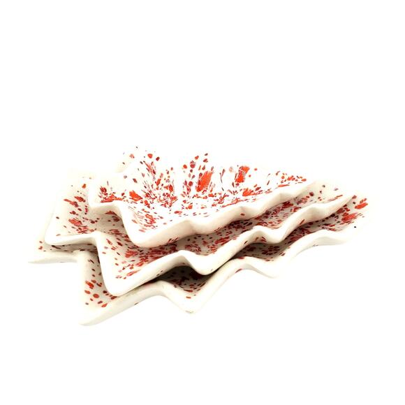 Vintage 70s Ceramic Christmas Tree Candy Nut Dishes X3 Nesting Speckled Confetti - Picture 2 of 11